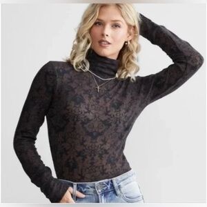 Free People Black Floral Long Sleeve Top
